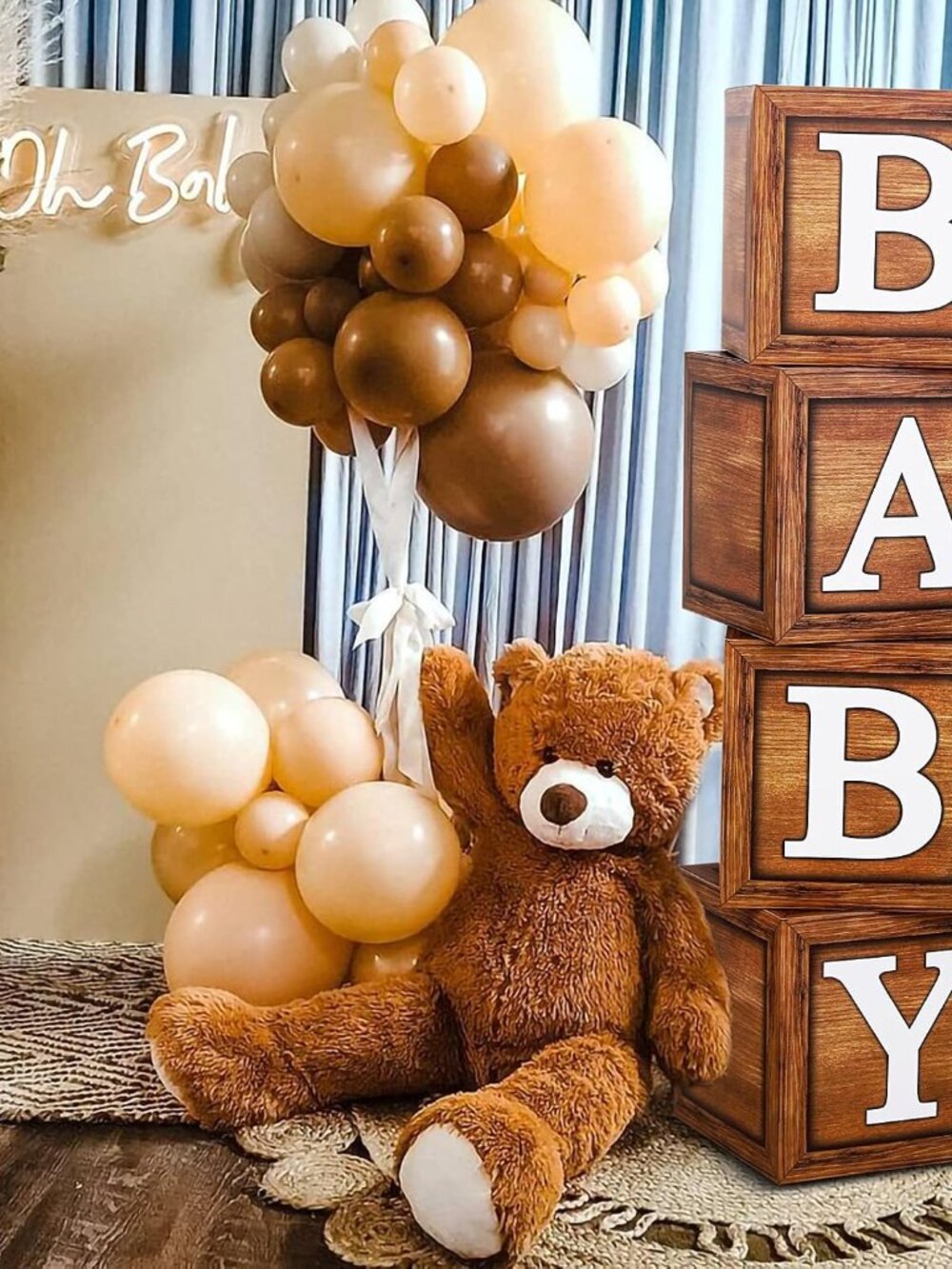 DataMoon Brown Baby Boxes with Letters for Baby Shower,4 Balloon Boxes